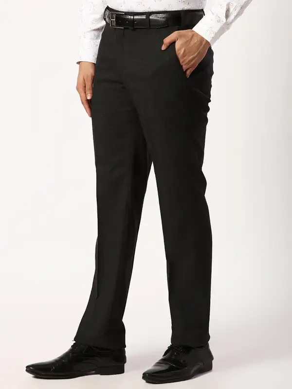 Men Grey Smart Fit Checks Polyester Blend Trouser - Image 3