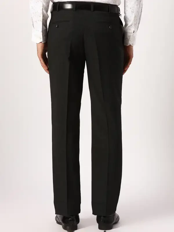 Men Grey Smart Fit Checks Polyester Blend Trouser - Image 4