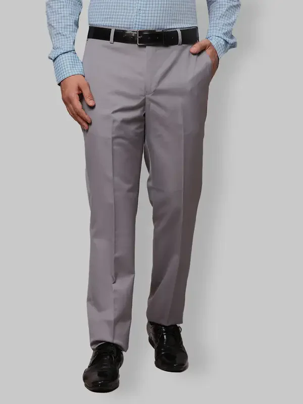 Men Grey Smart Fit Plain Polyester Blend Trouser