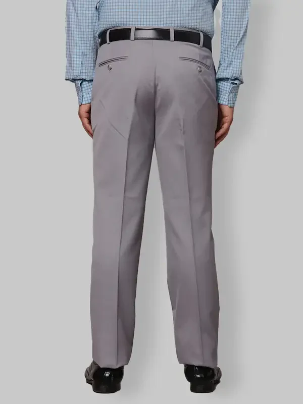 Men Grey Smart Fit Plain Polyester Blend Trouser - Image 5
