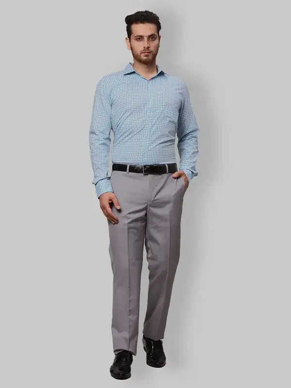 Men Grey Smart Fit Plain Polyester Blend Trouser - Image 6