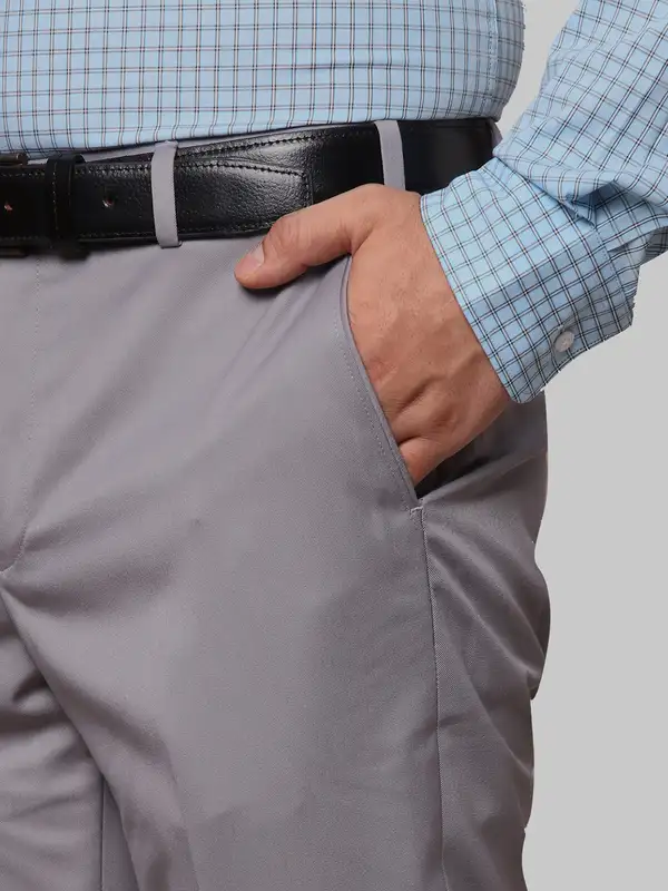 Men Grey Smart Fit Plain Polyester Blend Trouser - Image 7