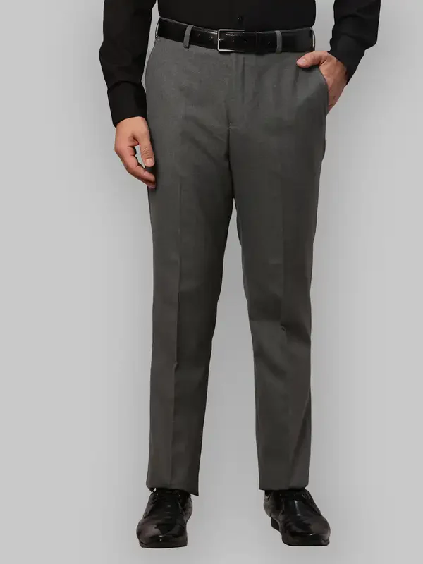 Men Grey Smart Fit Plain Polyester Blend Trouser