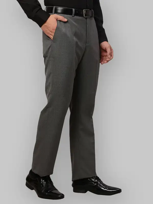 Men Grey Smart Fit Plain Polyester Blend Trouser - Image 2