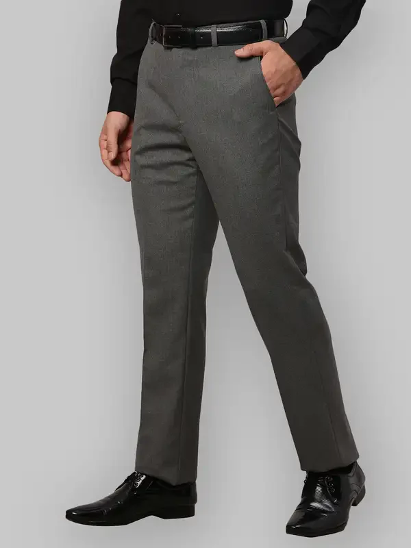 Men Grey Smart Fit Plain Polyester Blend Trouser - Image 3