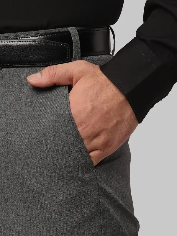 Men Grey Smart Fit Plain Polyester Blend Trouser - Image 7