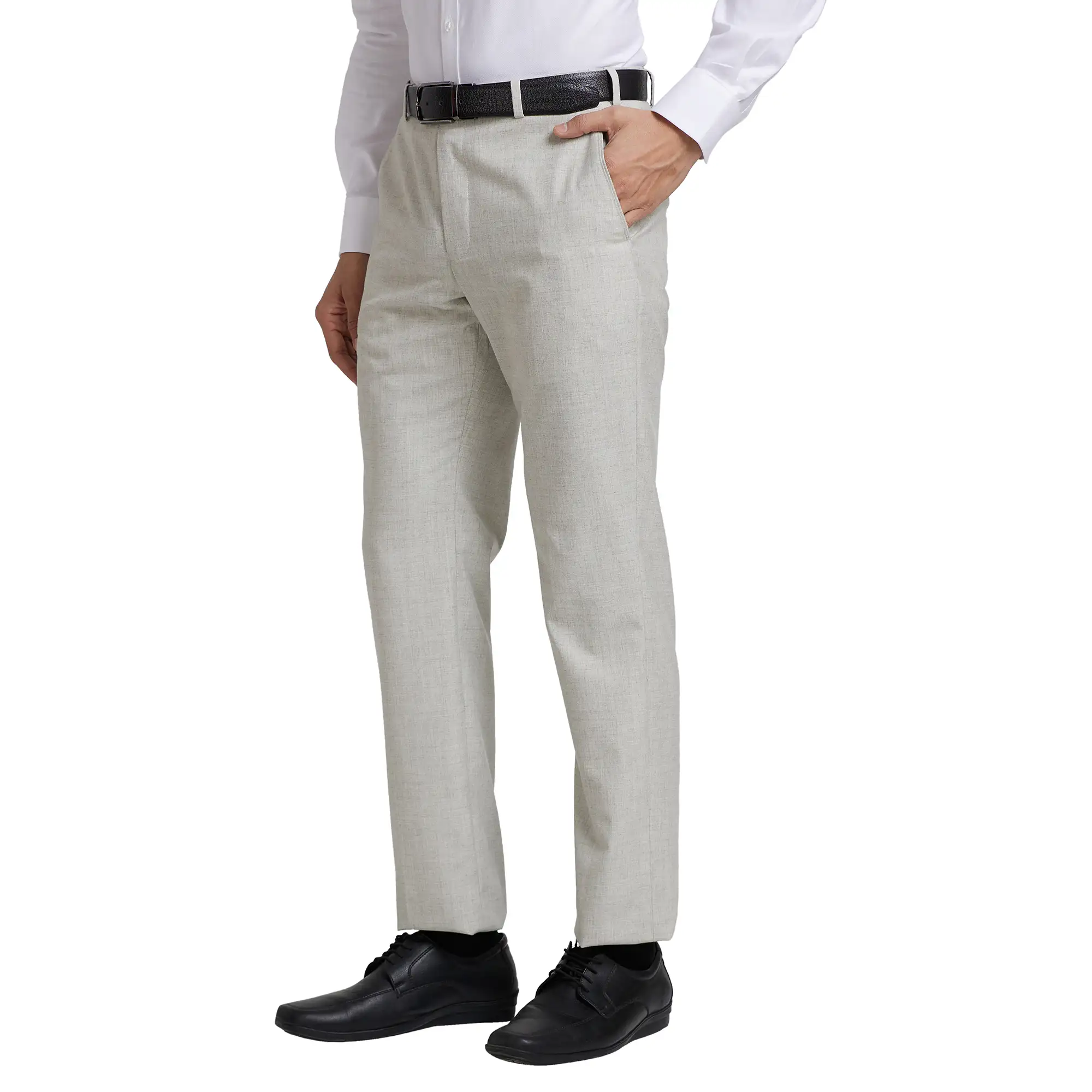 Park Avenue Men Grey Smart Fit Plain Trouser - Image 3