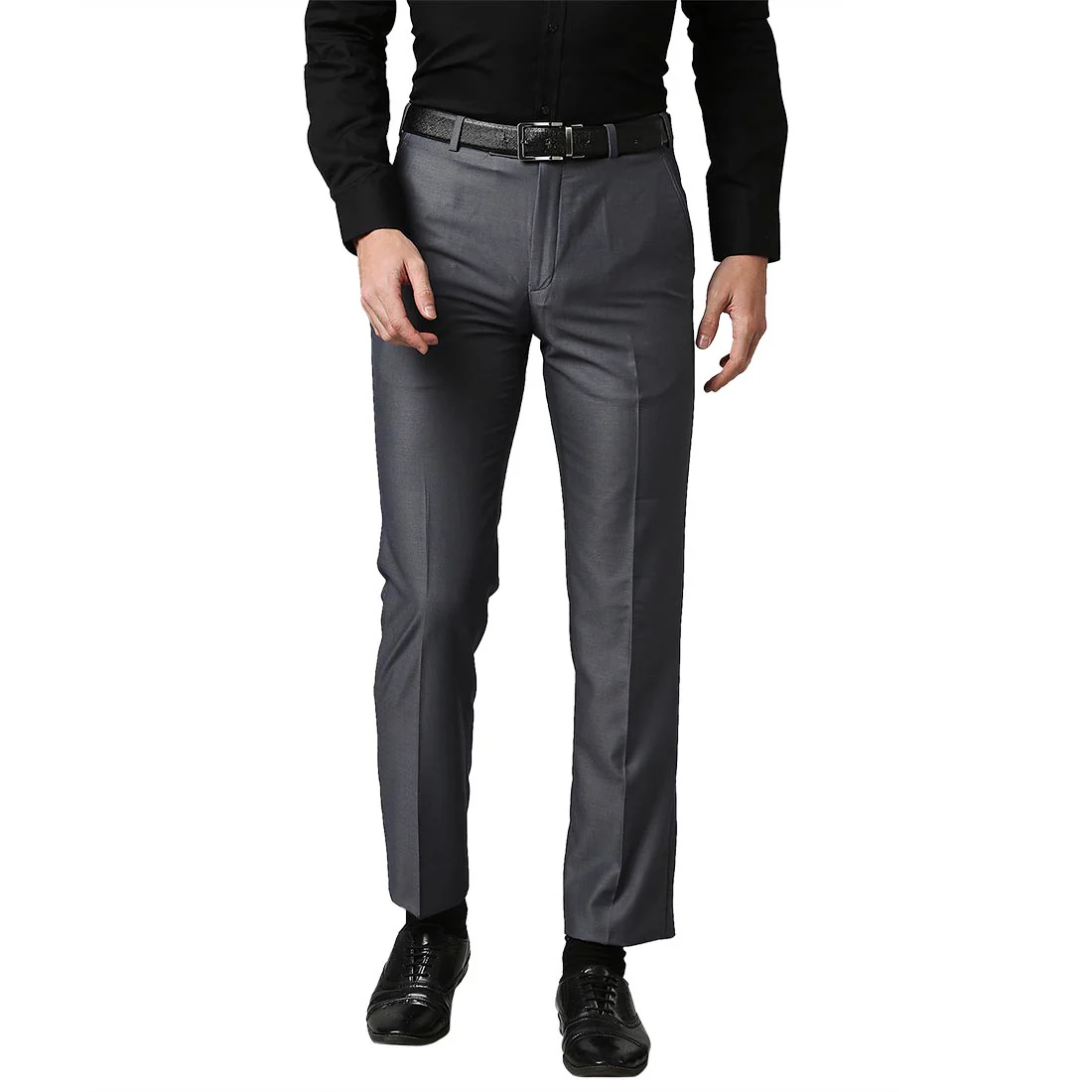 Men Grey Smart Fit Solid Terry Rayon Blend Trouser