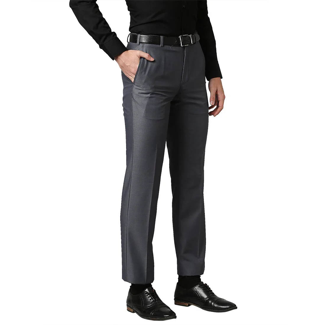 Men Grey Smart Fit Solid Terry Rayon Blend Trouser - Image 2