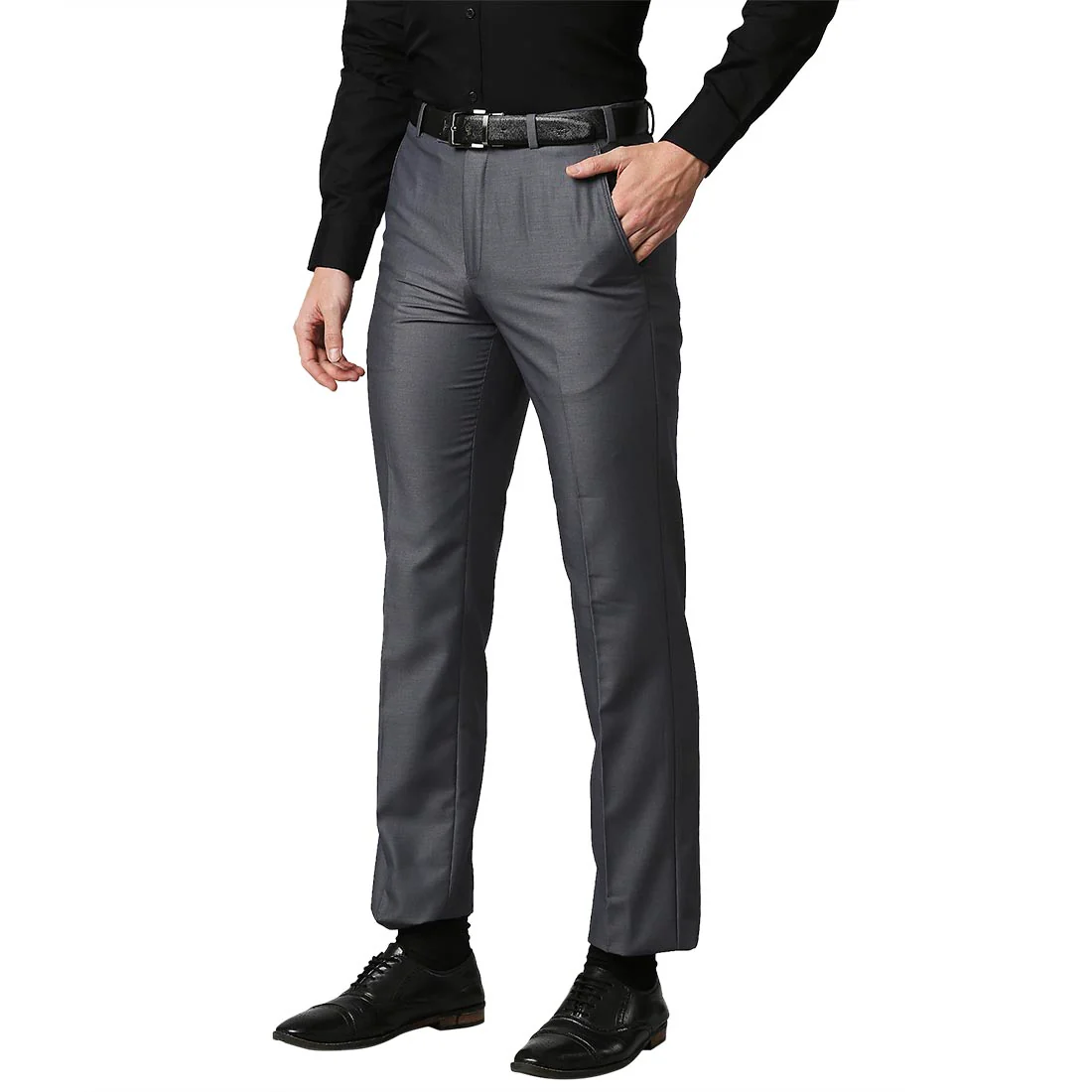 Men Grey Smart Fit Solid Terry Rayon Blend Trouser - Image 3