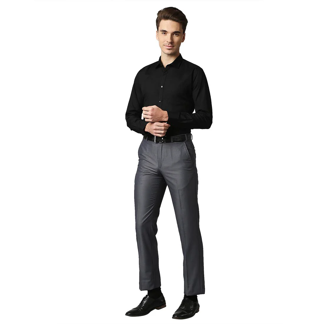 Men Grey Smart Fit Solid Terry Rayon Blend Trouser - Image 5