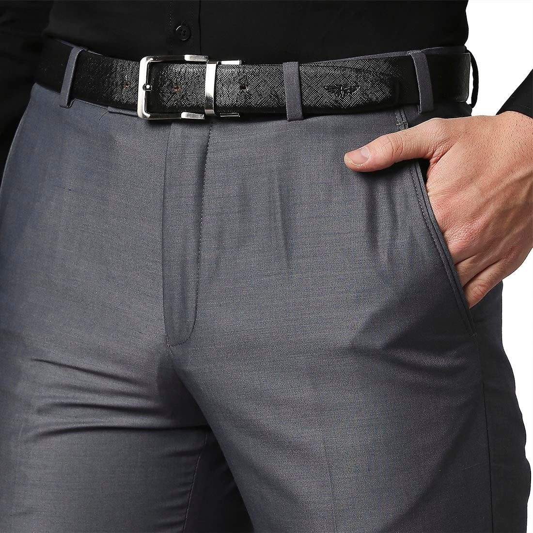 Men Grey Smart Fit Solid Terry Rayon Blend Trouser - Image 6