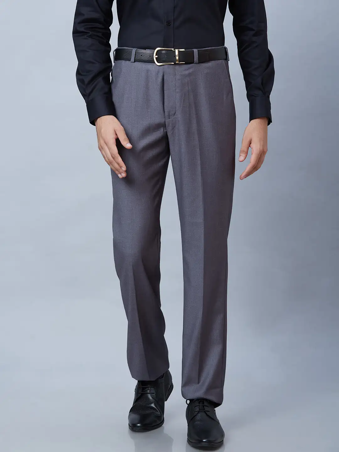 Men Grey Smart Fit Solid Terylene Blend Trouser