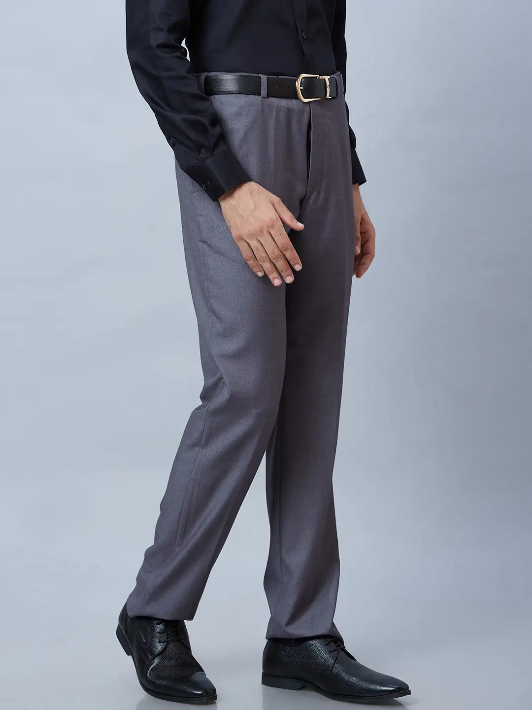 Men Grey Smart Fit Solid Terylene Blend Trouser - Image 2