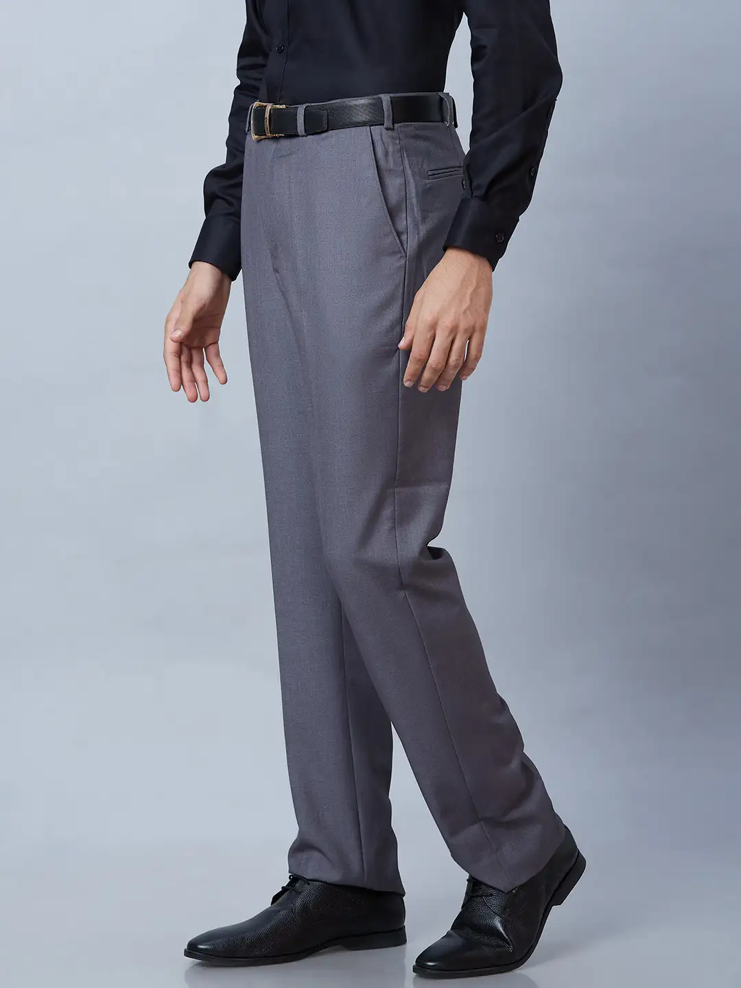 Men Grey Smart Fit Solid Terylene Blend Trouser - Image 3