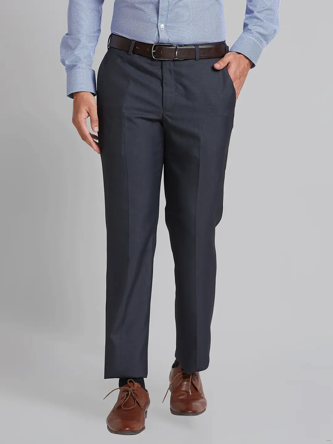 Men Grey Smart Fit Structure Polyester Blend Trouser