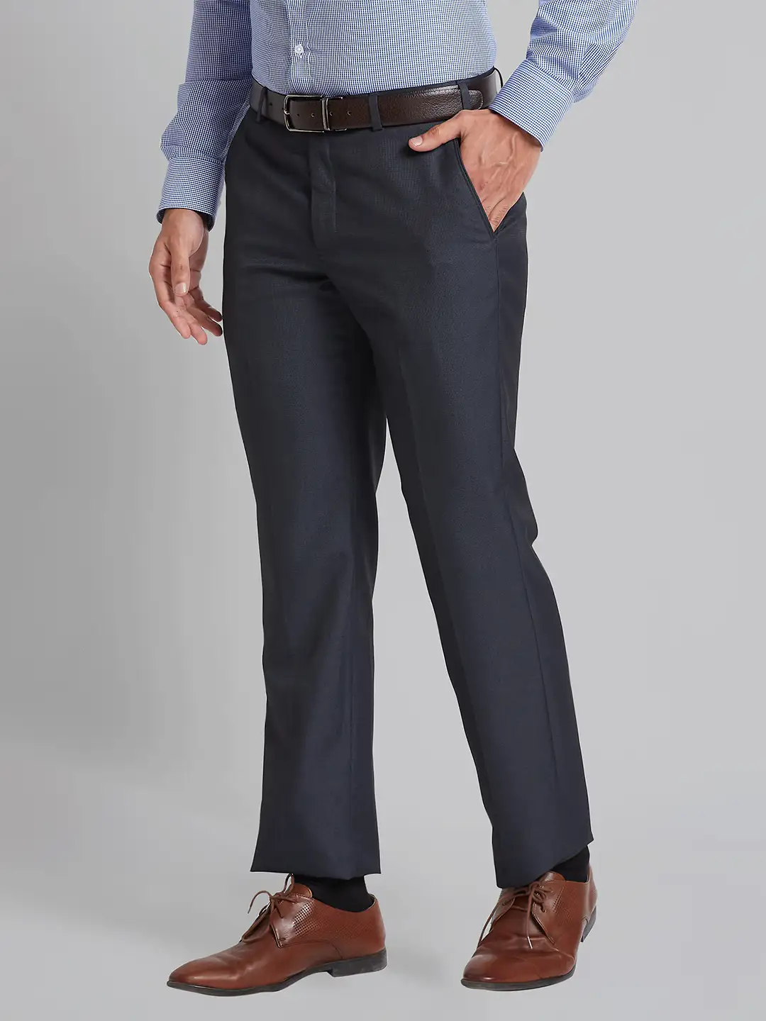 Men Grey Smart Fit Structure Polyester Blend Trouser - Image 3