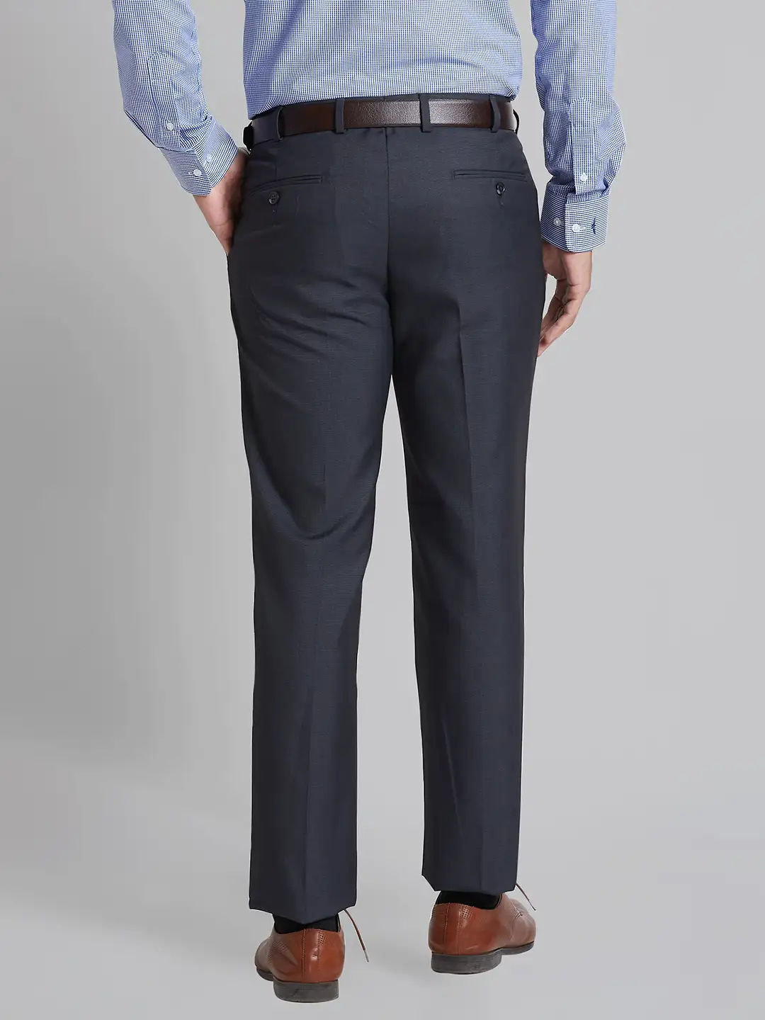 Men Grey Smart Fit Structure Polyester Blend Trouser - Image 4