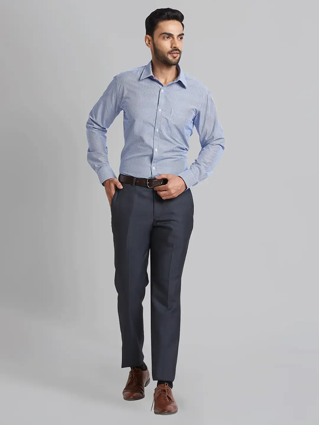 Men Grey Smart Fit Structure Polyester Blend Trouser - Image 5