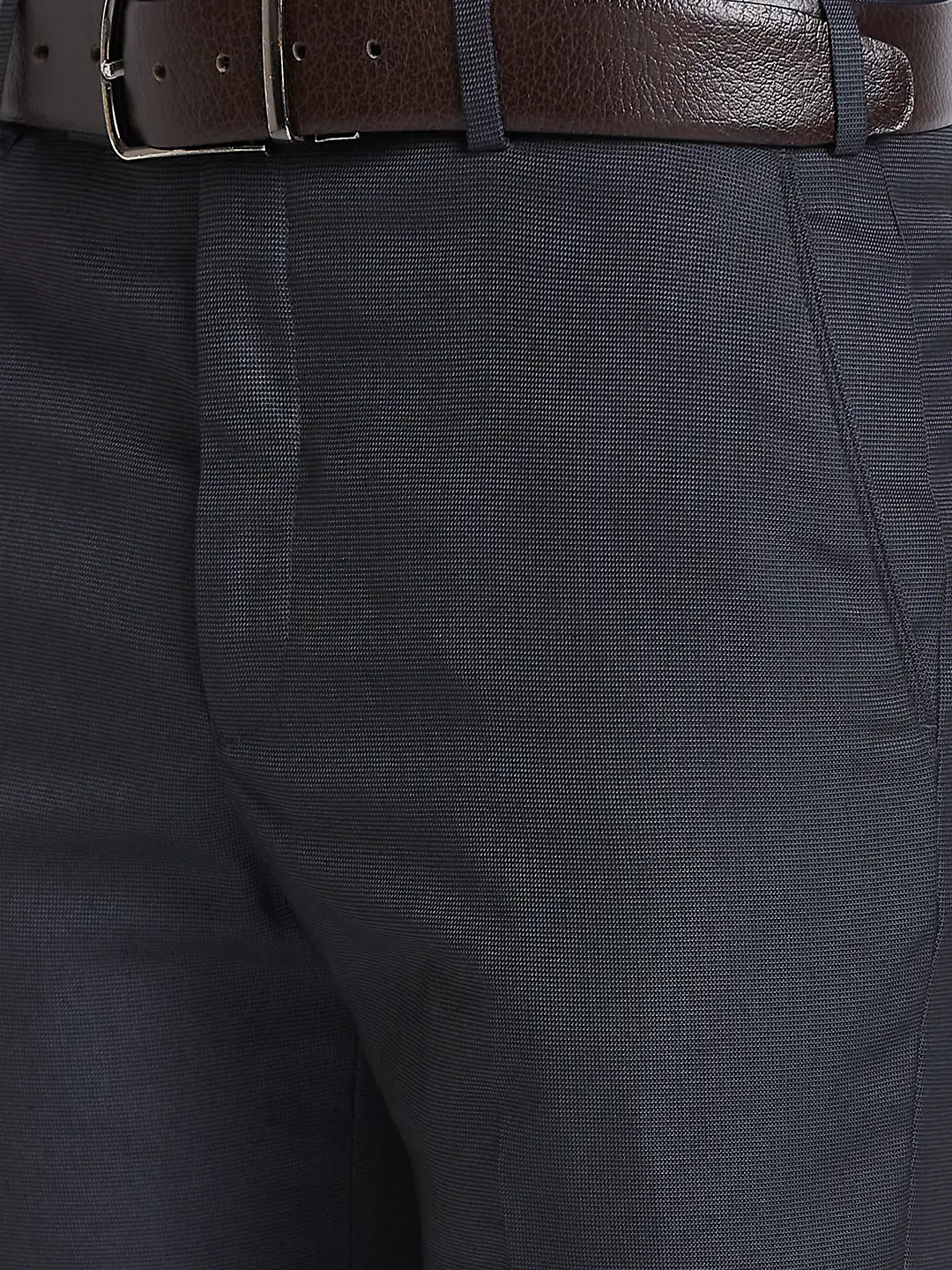 Men Grey Smart Fit Structure Polyester Blend Trouser - Image 6