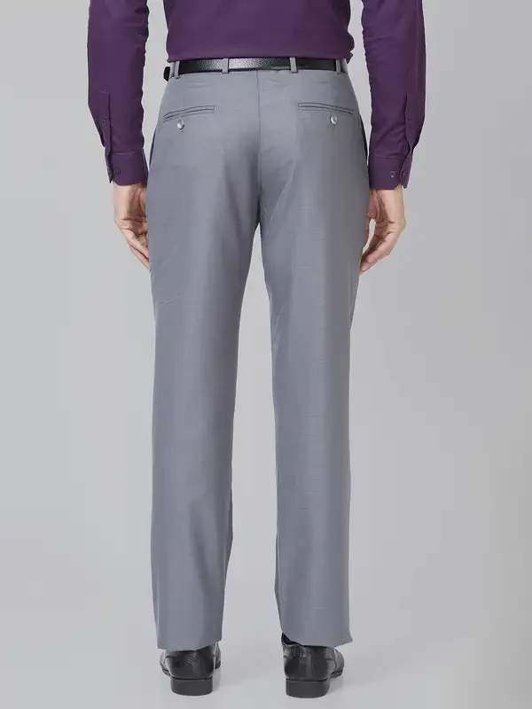 Men Grey Smart Fit Structure Polyester Blend Trouser - Image 5