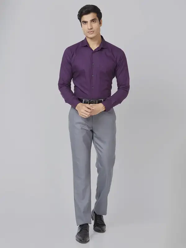 Men Grey Smart Fit Structure Polyester Blend Trouser - Image 6