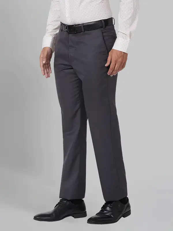 Park Avenue Men Grey Smart Fit Structure Trouser - Image 3