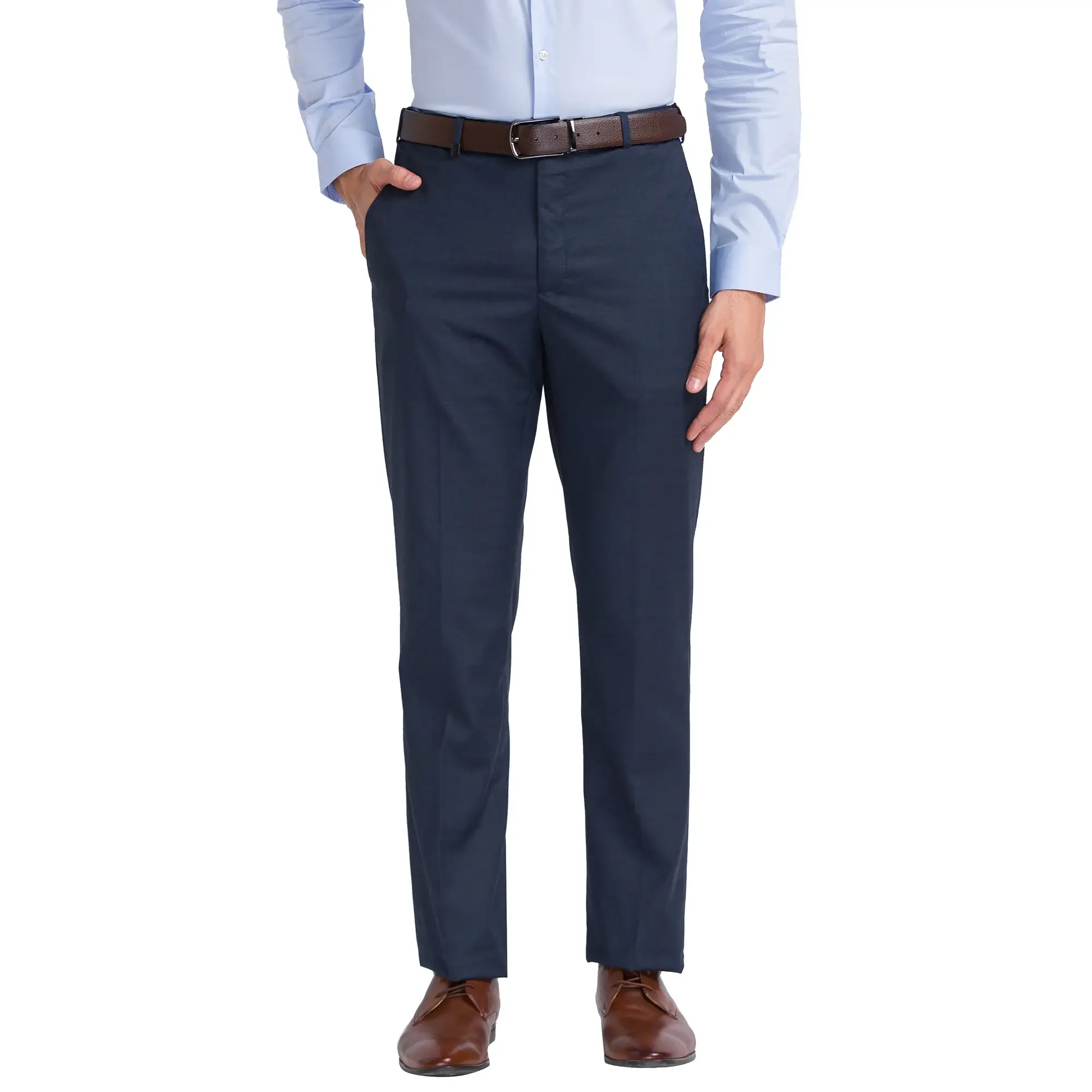 Men Grey Smart Fit Structure Polyester Blend Trouser