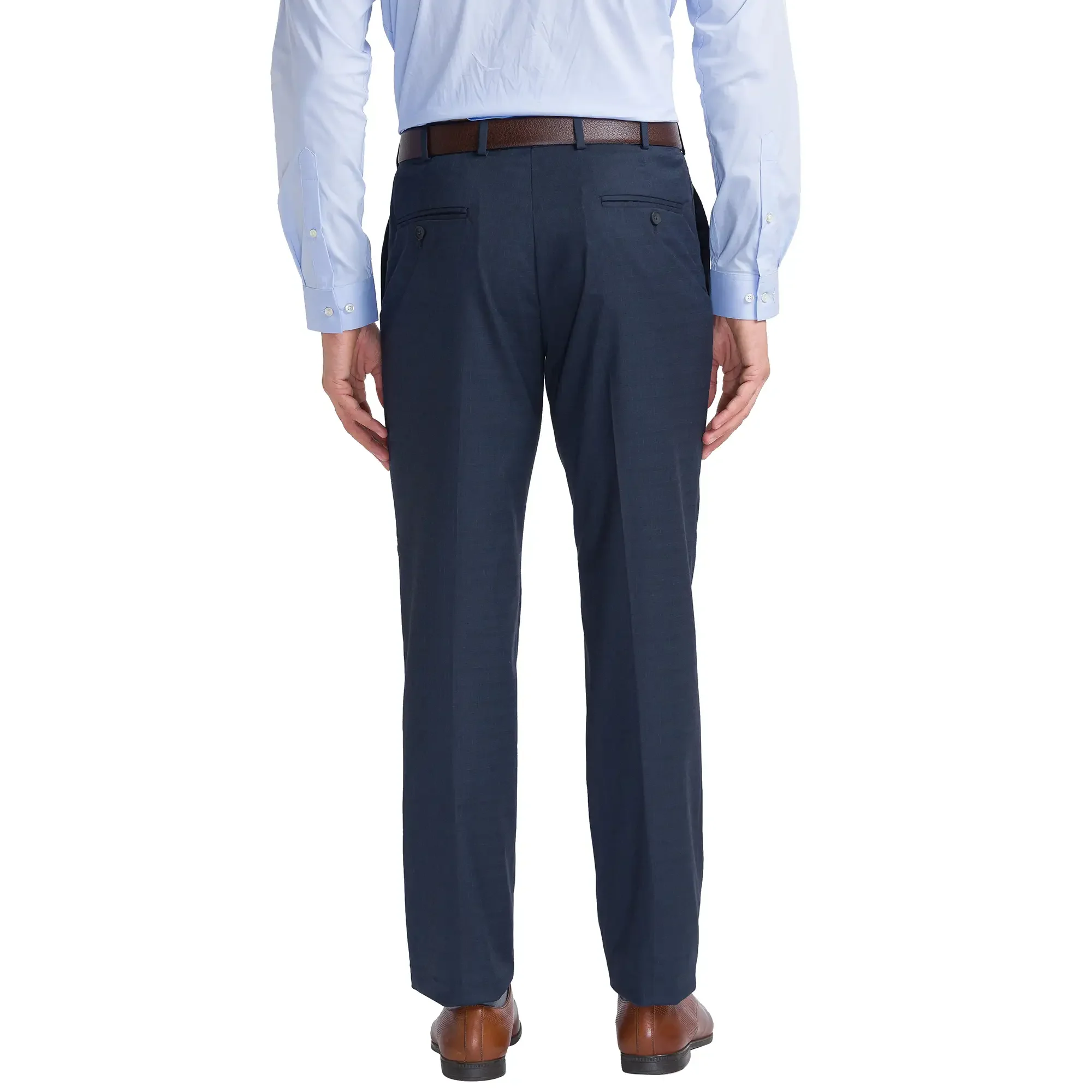 Men Grey Smart Fit Structure Polyester Blend Trouser - Image 4