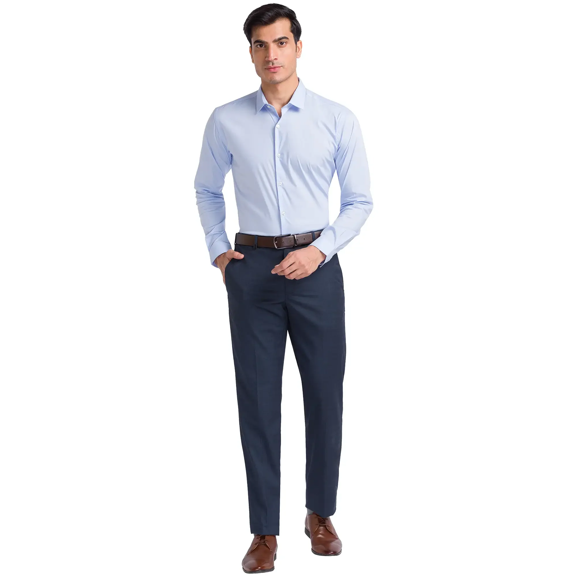 Men Grey Smart Fit Structure Polyester Blend Trouser - Image 5