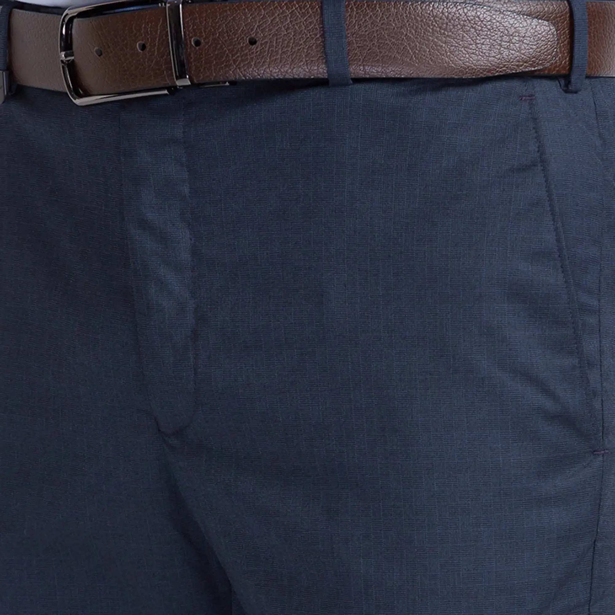 Men Grey Smart Fit Structure Polyester Blend Trouser - Image 6