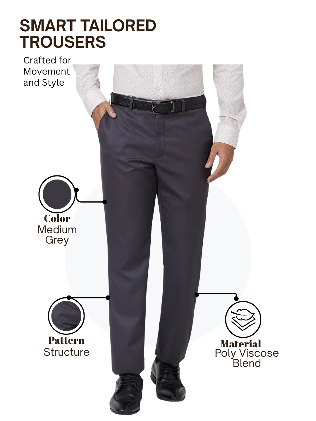 Park Avenue Men Grey Smart Fit Structure Trouser - Image 4