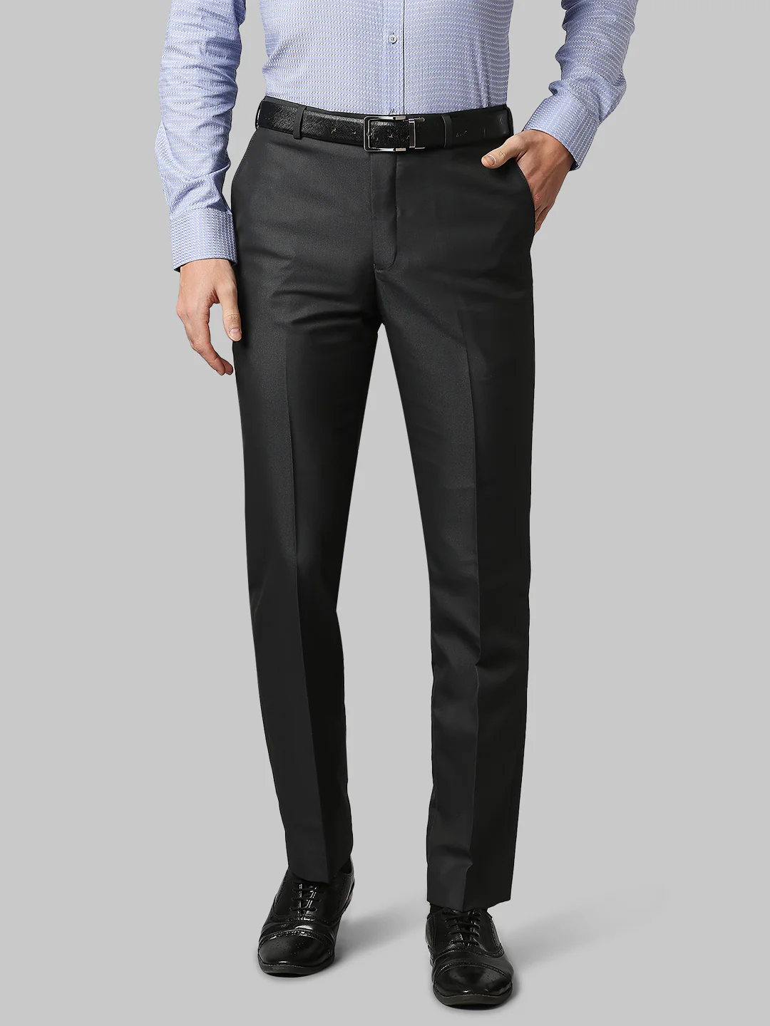 Men Grey Smart Fit Structure Polyester Blend Trouser