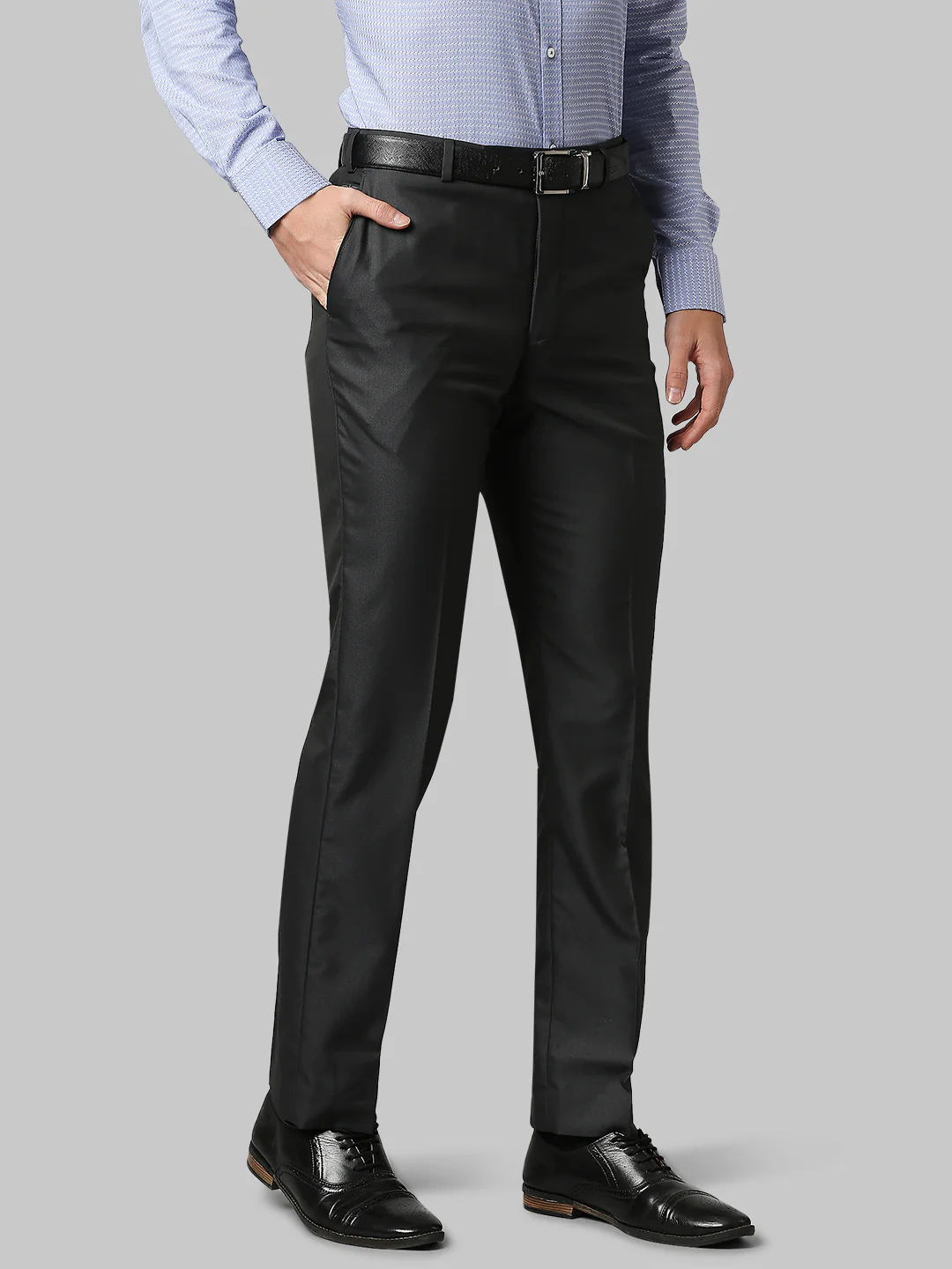 Men Grey Smart Fit Structure Polyester Blend Trouser - Image 2