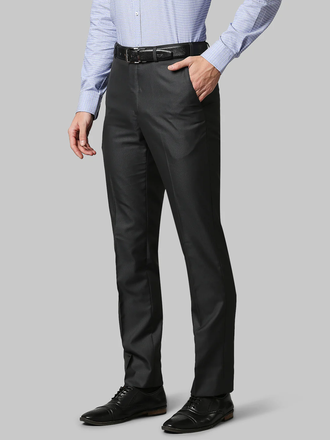 Men Grey Smart Fit Structure Polyester Blend Trouser - Image 3