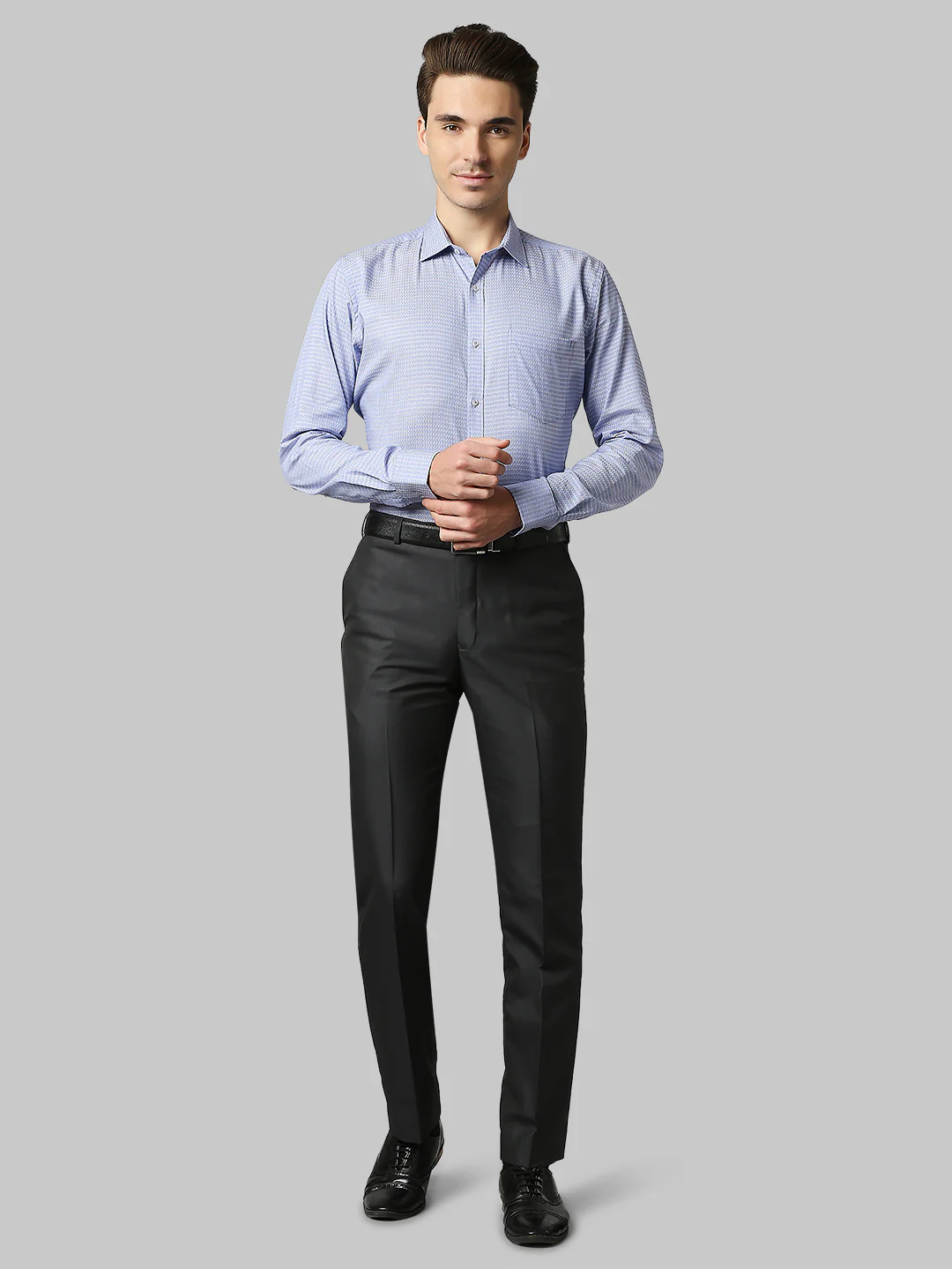 Men Grey Smart Fit Structure Polyester Blend Trouser - Image 5