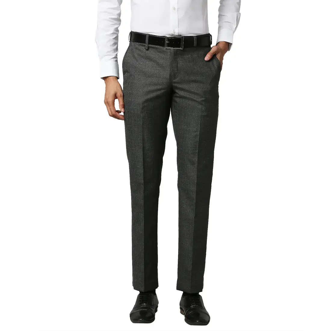 Men Grey Smart Fit Structure Polyester Blend Trouser