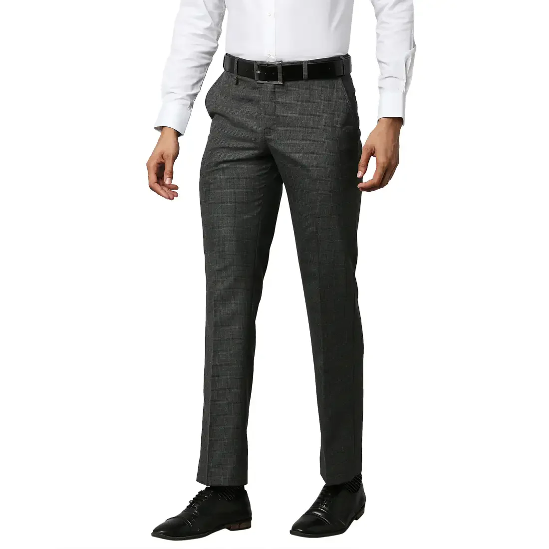 Men Grey Smart Fit Structure Polyester Blend Trouser - Image 3