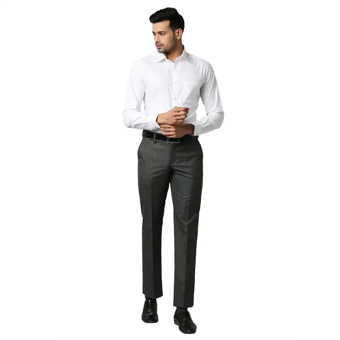 Men Grey Smart Fit Structure Polyester Blend Trouser - Image 5