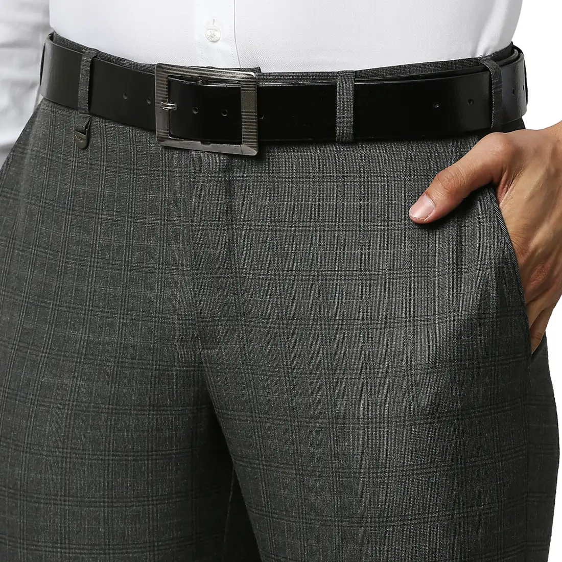 Men Grey Smart Fit Structure Polyester Blend Trouser - Image 6