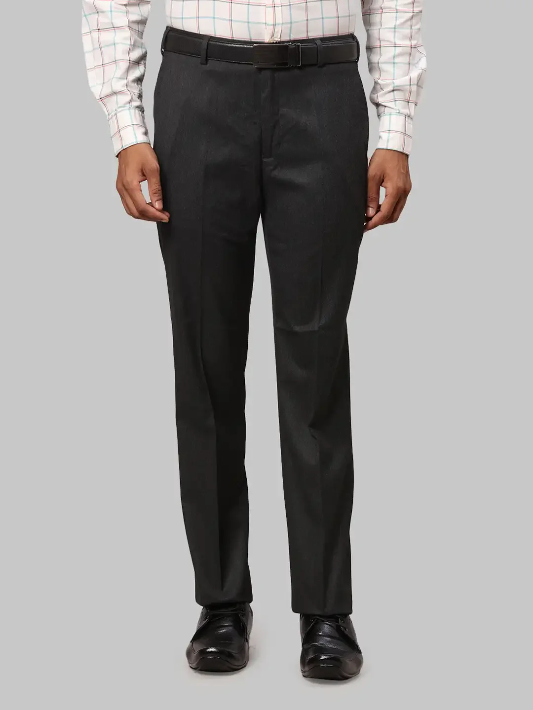 Men Grey Smart Fit Structure Polyester Blend Trouser