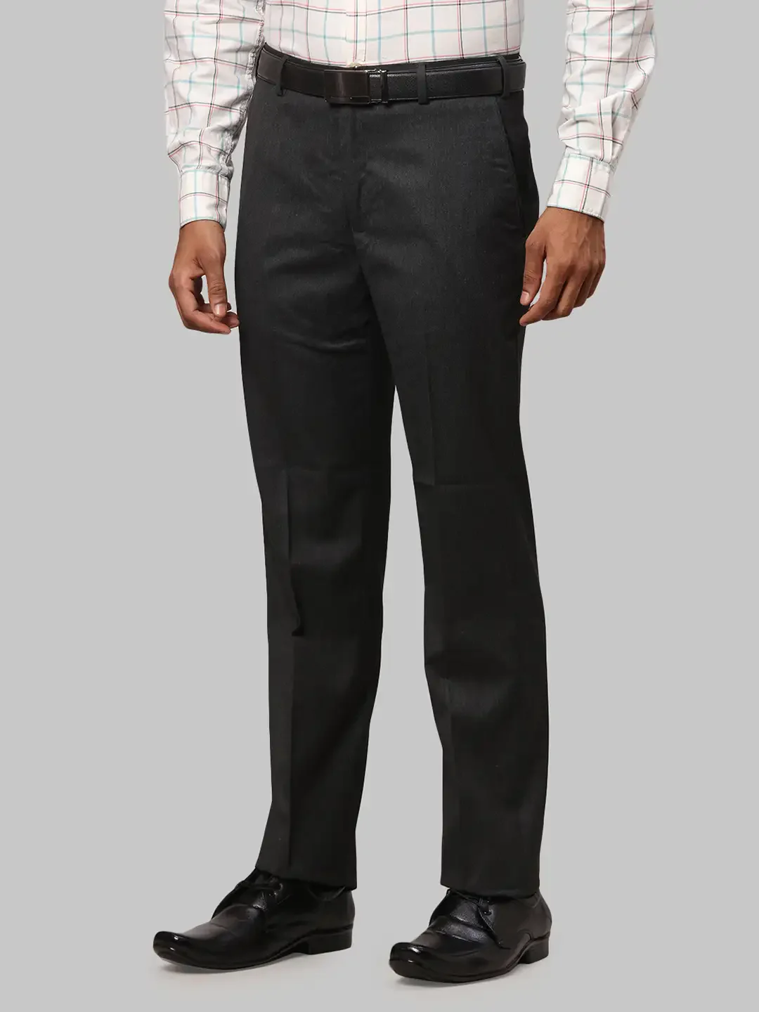 Men Grey Smart Fit Structure Polyester Blend Trouser - Image 3