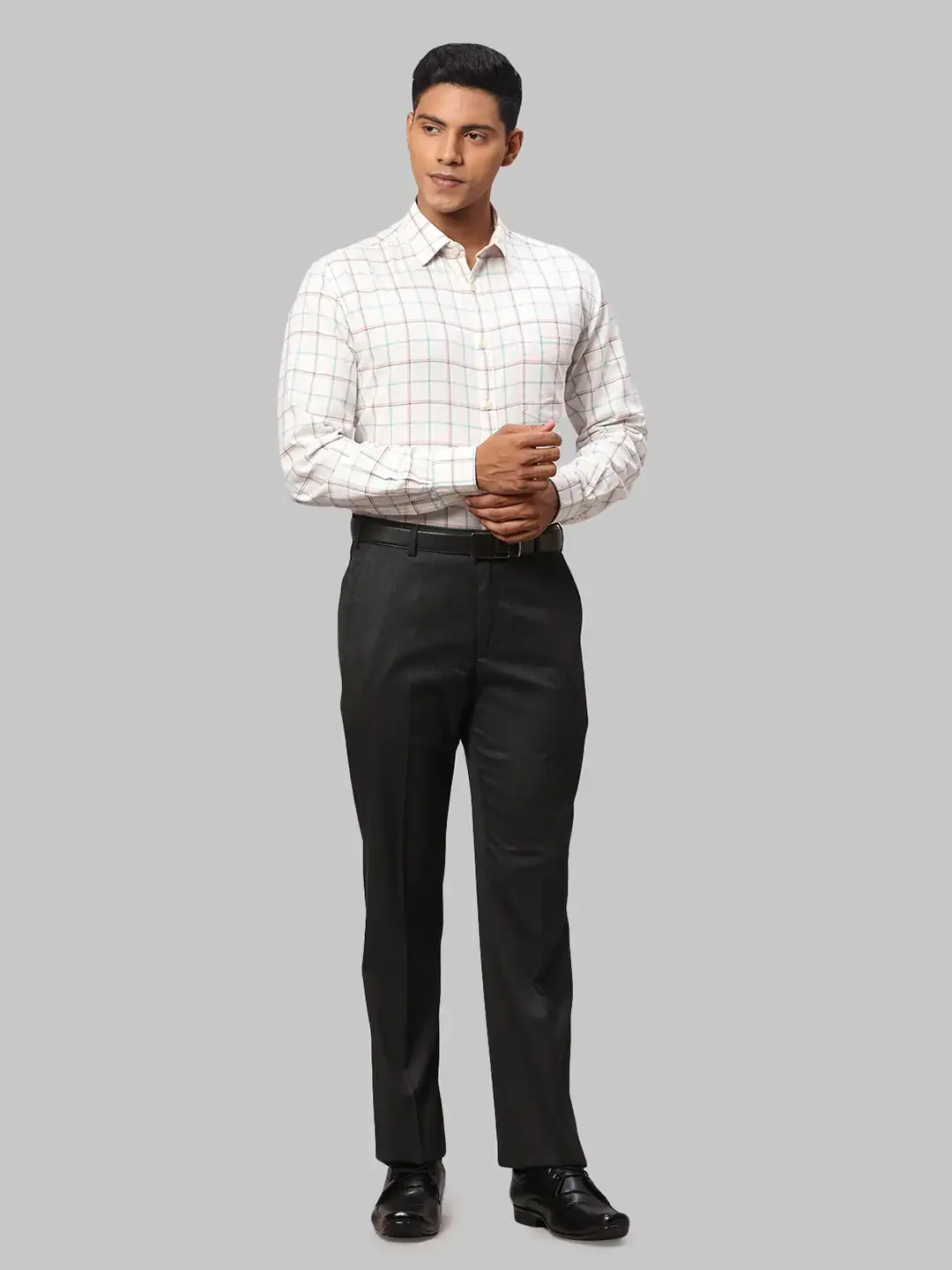 Men Grey Smart Fit Structure Polyester Blend Trouser - Image 5