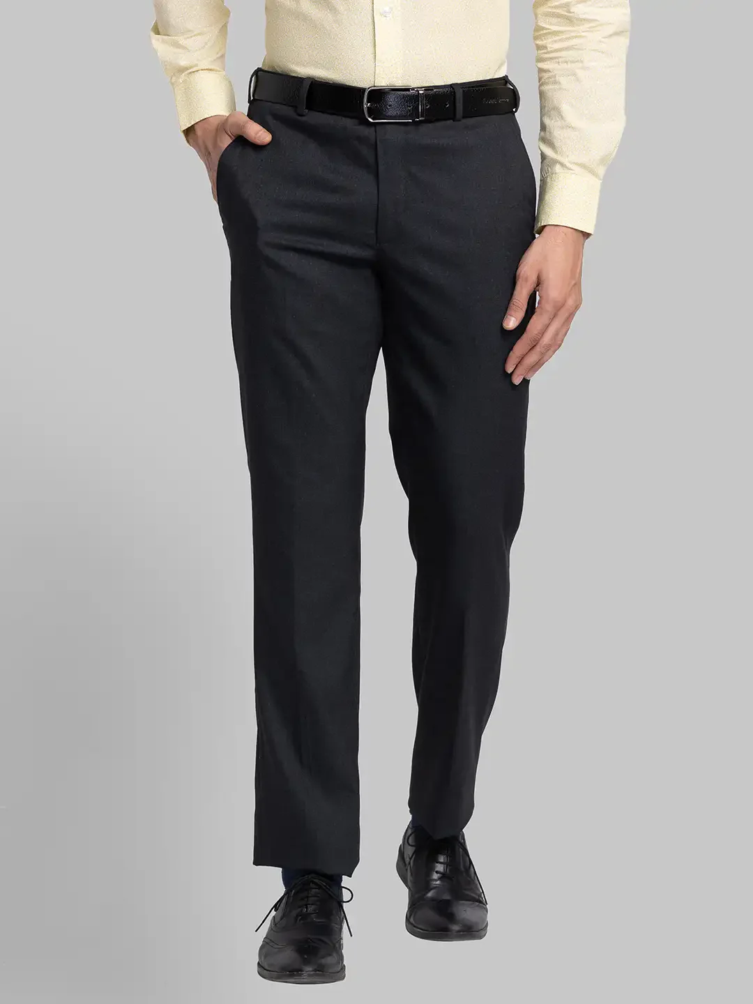 Men Grey Smart Fit Twill Polyester Blend Trouser