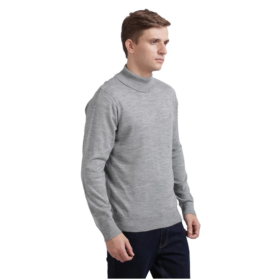 Men Grey Solid Acrylic Blend Full Sleeve Sweaters - Image 2