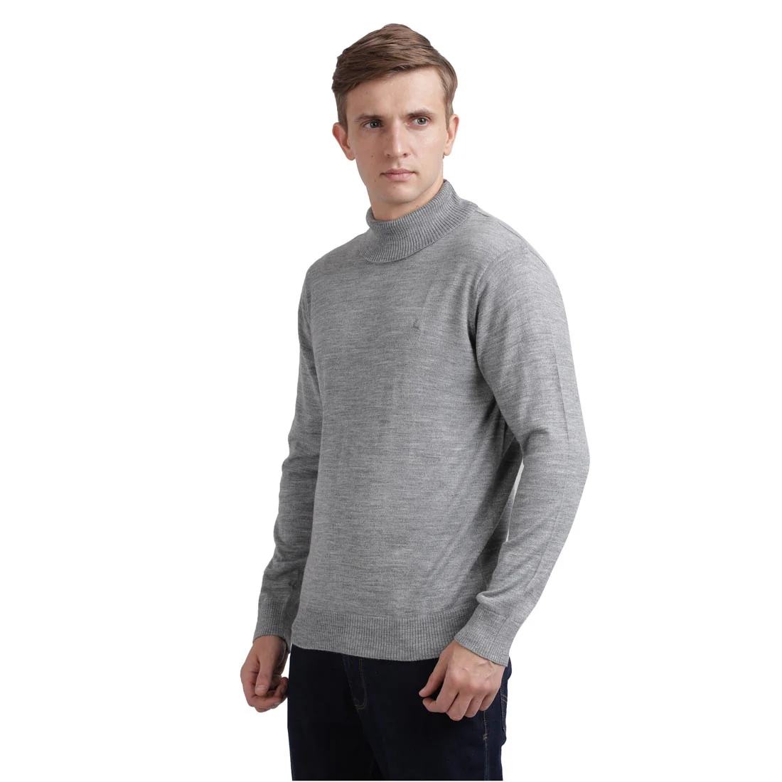 Men Grey Solid Acrylic Blend Full Sleeve Sweaters - Image 3