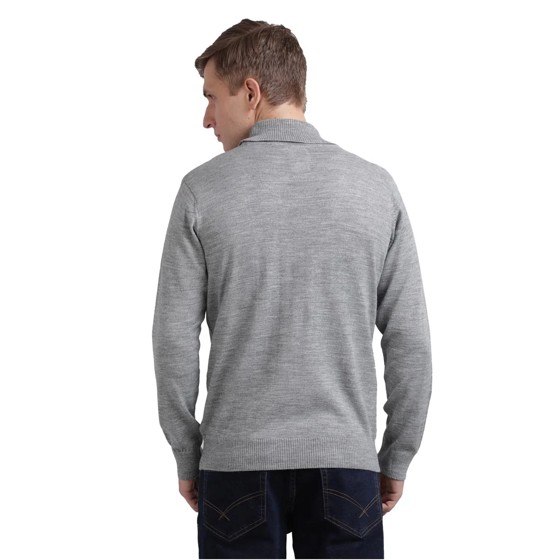 Men Grey Solid Acrylic Blend Full Sleeve Sweaters - Image 4
