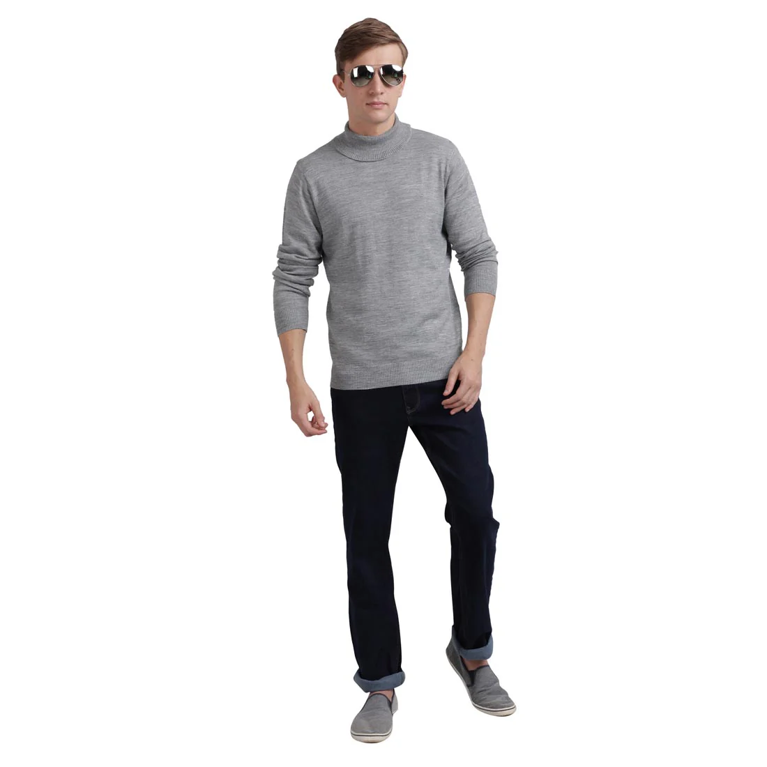 Men Grey Solid Acrylic Blend Full Sleeve Sweaters - Image 5