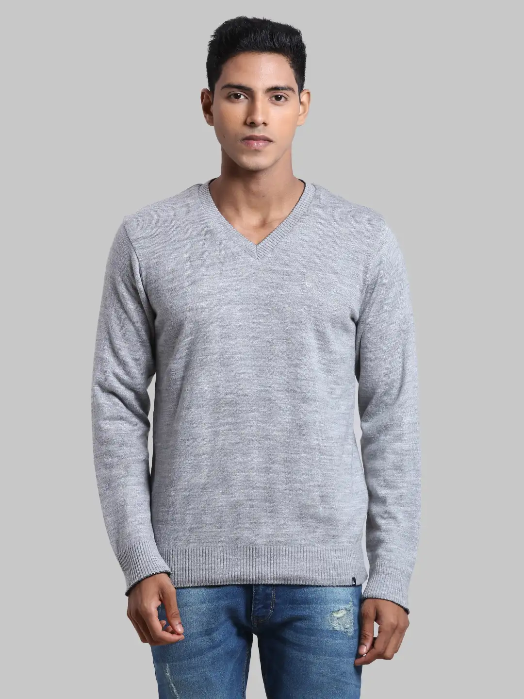 Men Grey Solid Acrylic Full Sleeve Sweaters