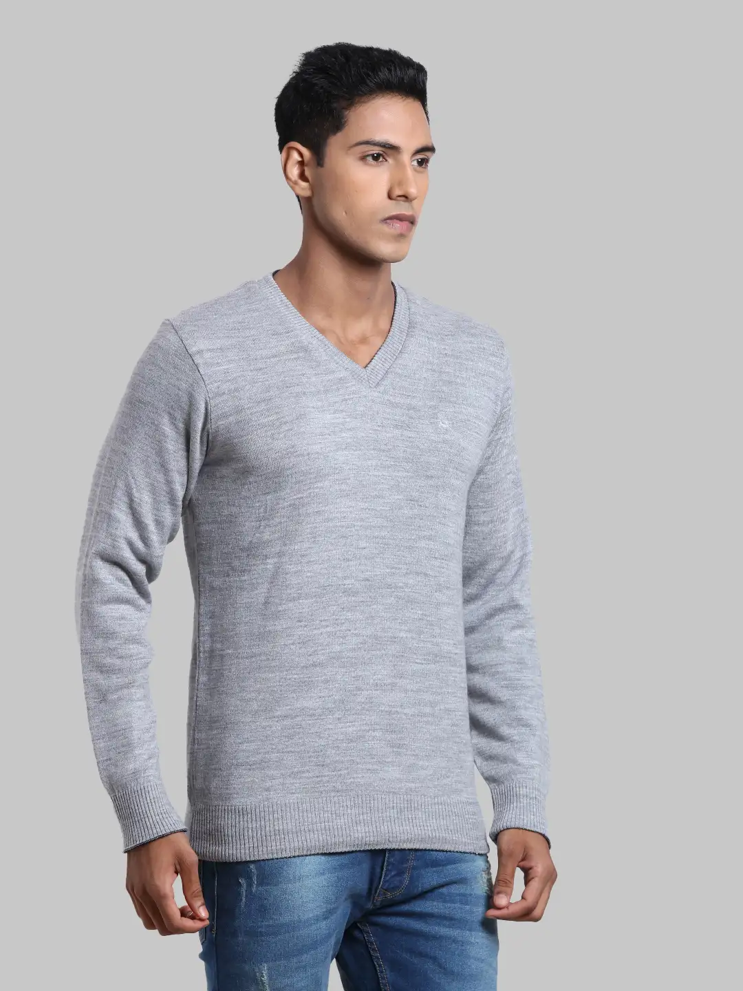 Men Grey Solid Acrylic Full Sleeve Sweaters - Image 2